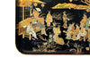 Antique Chinoiserie tray in black papier mache with a Chinese scene  