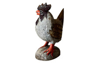 Large wooden painted rooster with Batik fabric to the wings and tail feathers