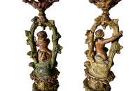 Ornate Neo-classical style french candle holders with romantic scene - antique candlesticks