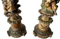 Ornate Neo-classical style french candle holders with romantic scene - antique candlesticks