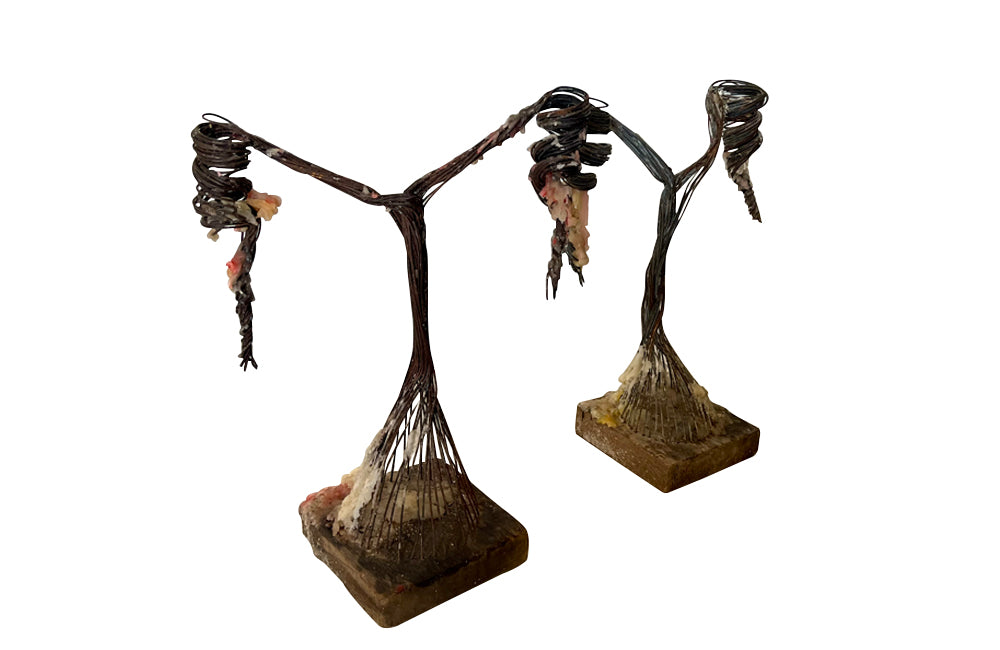 pair of 20th Century French fil de fer candle holders of sculptural form - Decorative Antiques