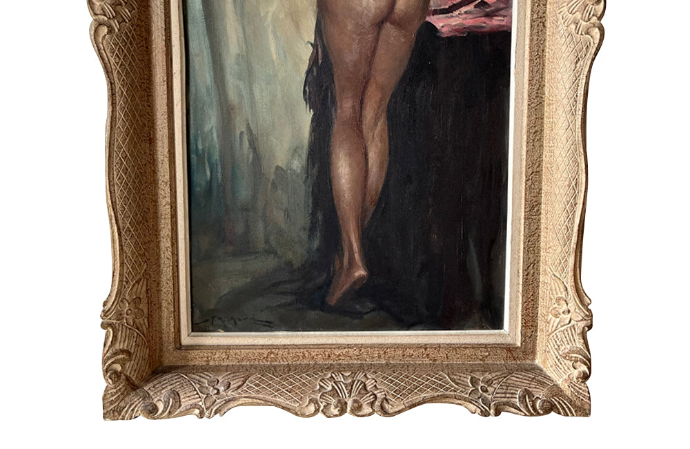  Oil Painting Of A Female Figure At Drapes By Richard Durando Togo - vintage french wall art