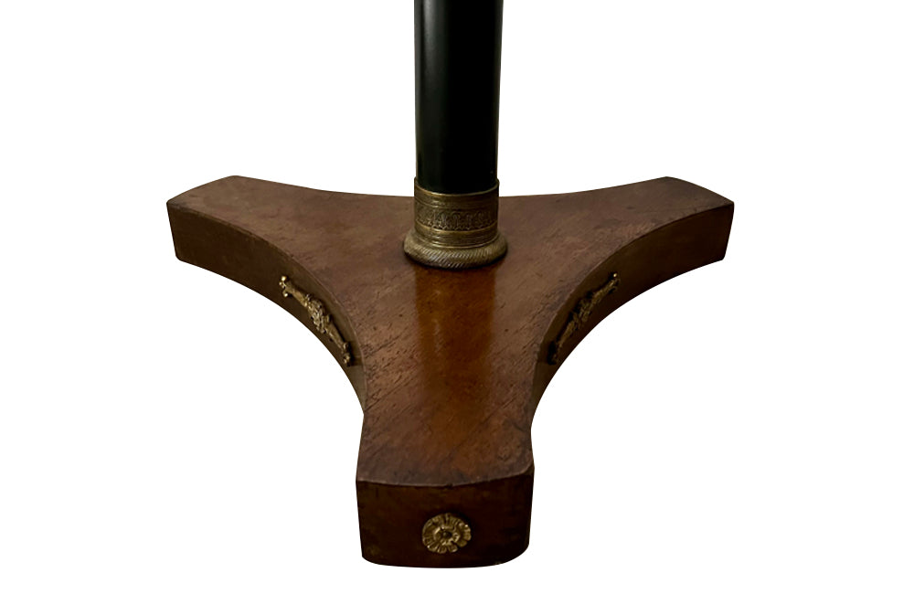 20th Century Empire style floor lamp with black metal stem terminating on a wooden foot - Mid Century Lighting