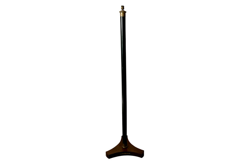 20th Century Empire style floor lamp with black metal stem terminating on a wooden foot - Mid Century Lighting