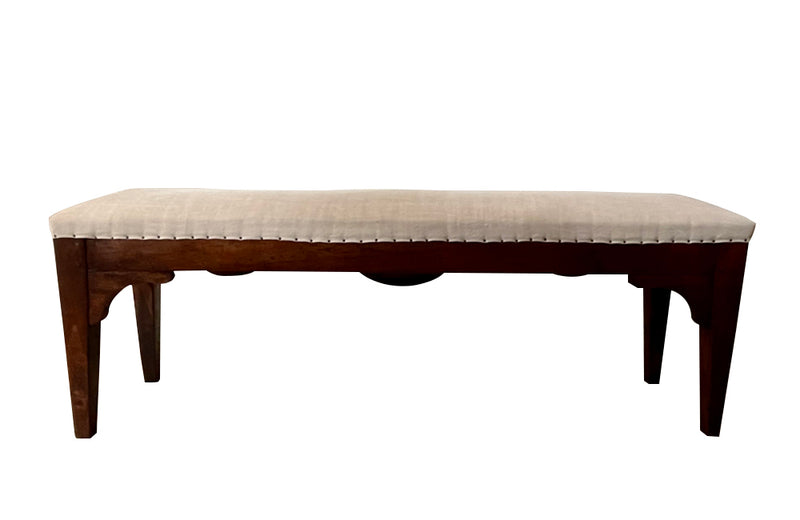 Antique bench made of walnut, oak and antique linen - French Antique Furniture