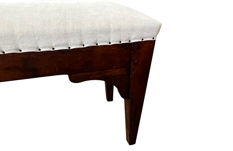 Antique bench made of walnut, oak and antique linen - French Antique Furniture