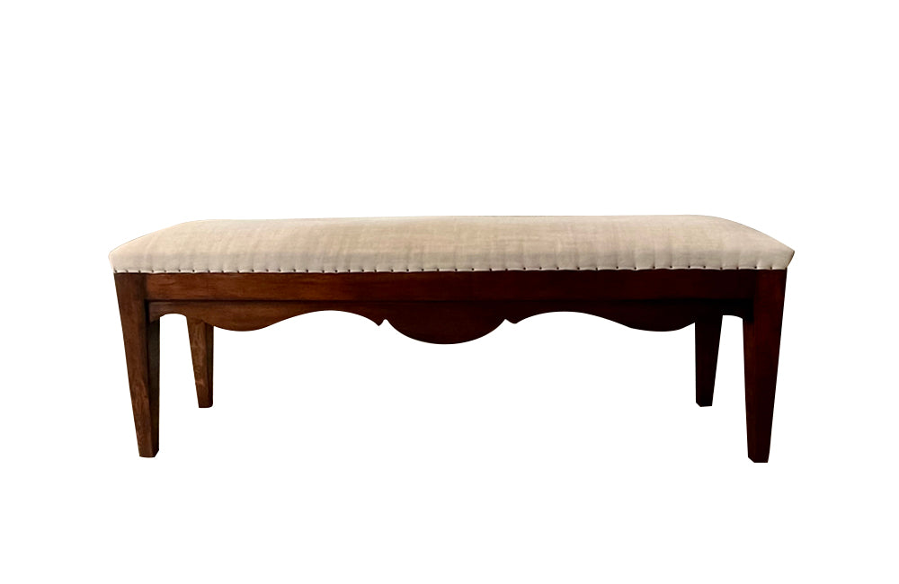 Antique bench made of walnut, oak and antique linen - French Antique Furniture