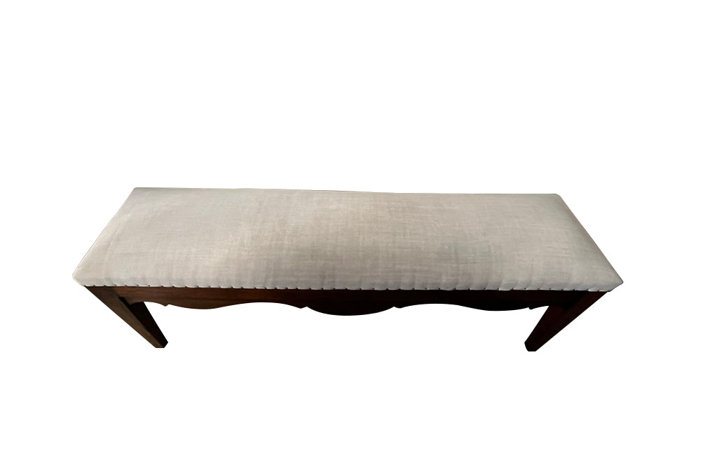 Antique bench made of walnut, oak and antique linen - French Antique Furniture