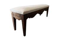 Antique bench made of walnut, oak and antique linen - French Antique Furniture