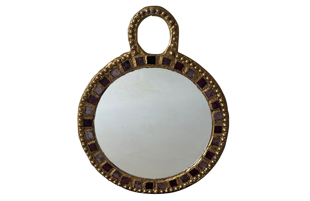 Metal wall mirror with glass inlays atrributed to Irina Jaworska - Line Vautrin School - Mid Century Mirrors