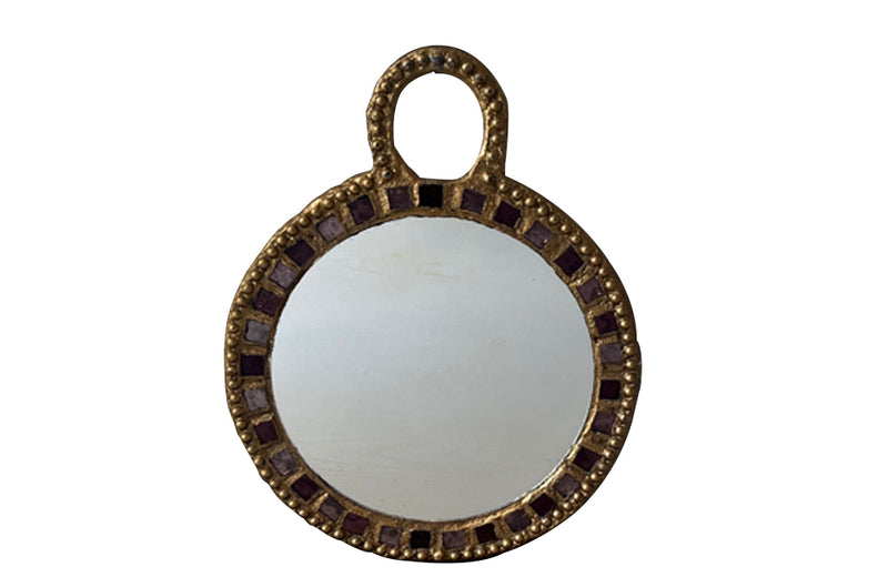 Metal wall mirror with glass inlays atrributed to Irina Jaworska - Line Vautrin School - Mid Century Mirrors