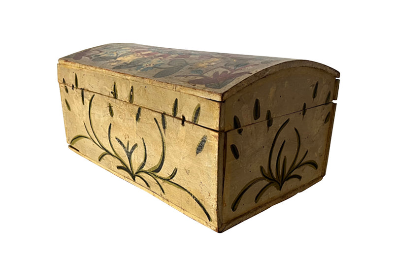 Charming 19th Century French domed painted marriage coffer decorated with a heart ,floral and foliate decoration.