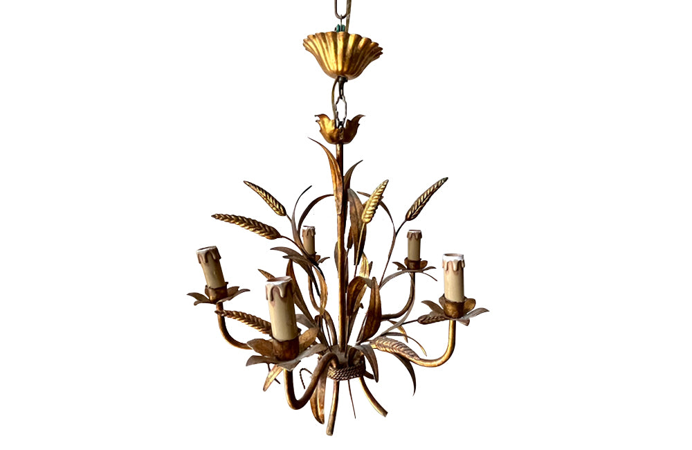 GILT METAL WHEAT SHEAF CHANDELIER
