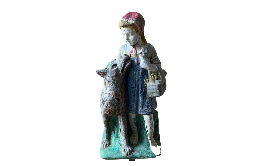 Antique zinc Red Riding Hood and The Wolf - French Antiques