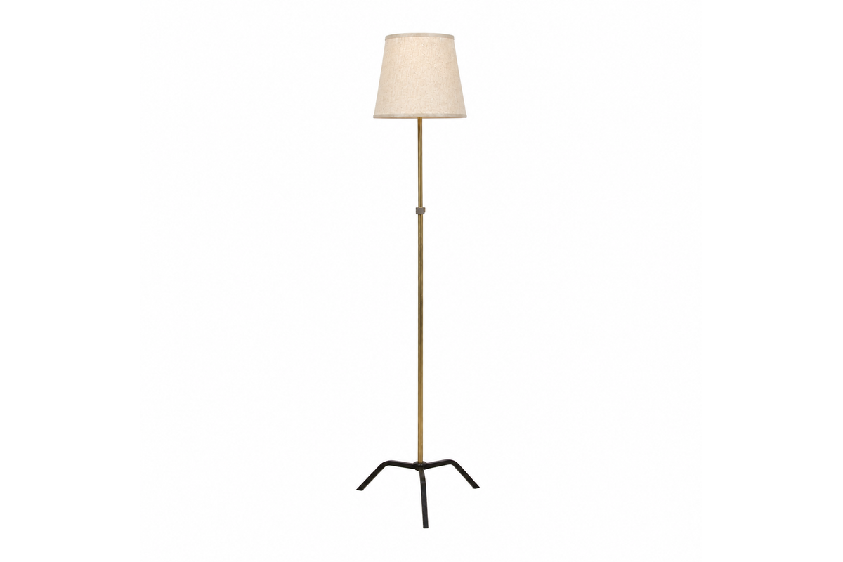Telescopic brass floor lamp on iron tripod base - Mid century floor lamps - French
