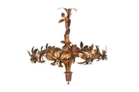 Large mid century gilt metal Spanish hanging light with floral and foliate decoration
