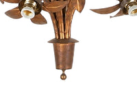 Large mid century gilt metal Spanish hanging light with floral and foliate decoration