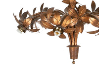 Large mid century gilt metal Spanish hanging light with floral and foliate decoration