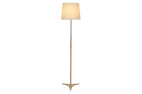 Mid century floor lamp French polished gun metal and brass with central reeded brass band and stem. Mid Century Lighting