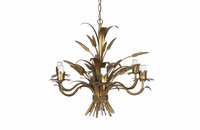 MID-CENTURY FRENCH GILT TOLE WHEAT SHEAF CHANDELIER