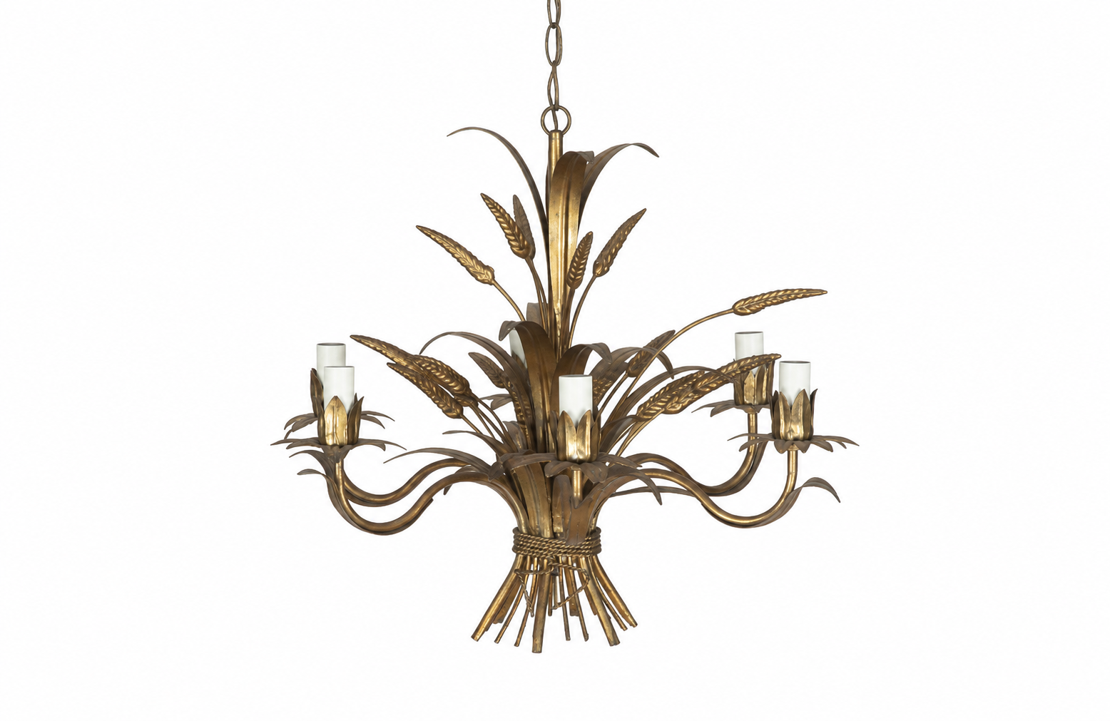 MID-CENTURY FRENCH GILT TOLE WHEAT SHEAF CHANDELIER