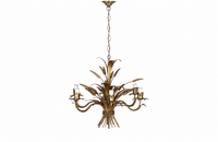 MID-CENTURY FRENCH GILT TOLE WHEAT SHEAF CHANDELIER