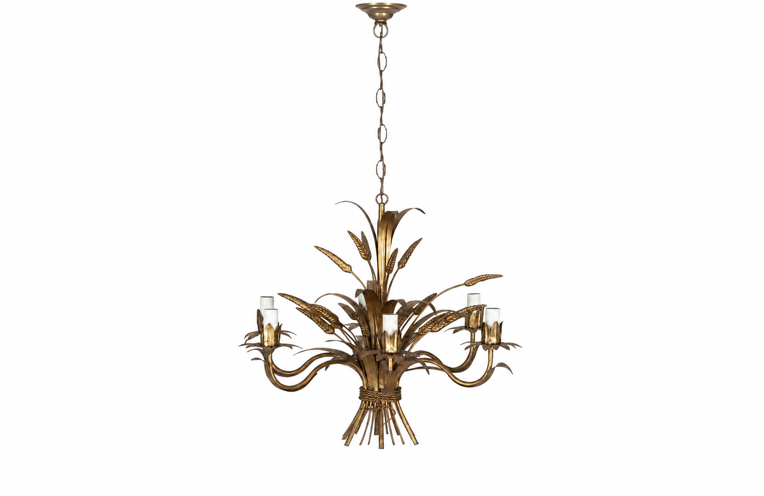 MID-CENTURY FRENCH GILT TOLE WHEAT SHEAF CHANDELIER