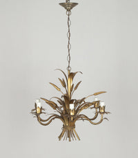 Mid-Century French Hollywood Regency style, gilt tole wheat sheaf chandelier.