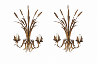 LARGE PAIR OF GILT METAL WHEAT SHEAF WALL LIGHTS