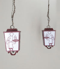 Pair of 20th century iron lanterns from an Italian restaurant.