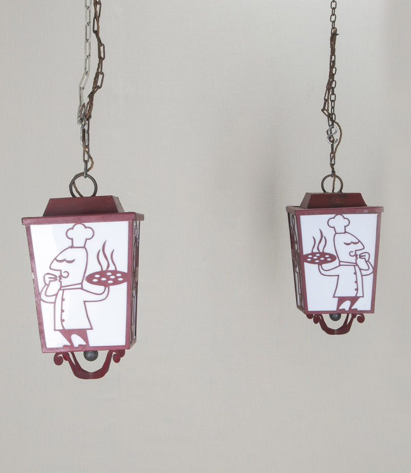 Pair of 20th century iron lanterns from an Italian restaurant.