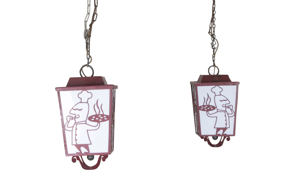 Pair of 20th century iron lanterns from an Italian restaurant.