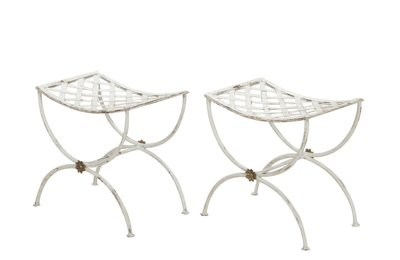 Pair of 20th Century French wrought iron curule form stools
