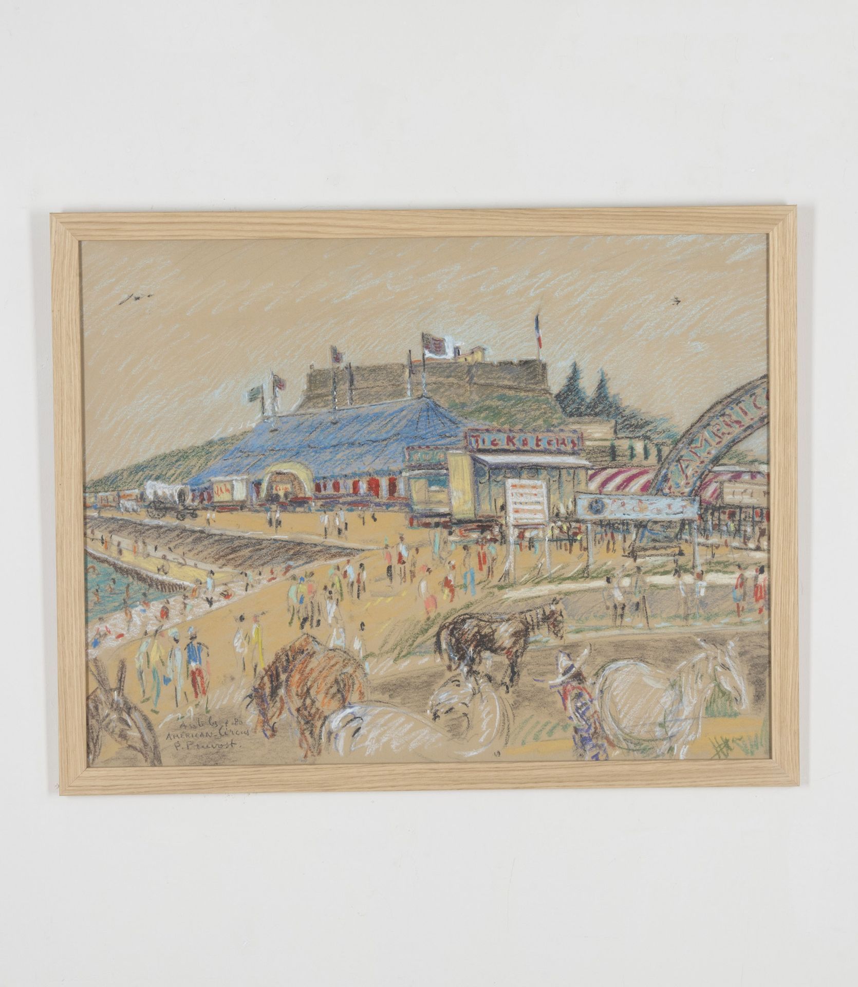 20TH CENTURY FRENCH PAINTING 'AMERICAN CIRCUS IN ANTIBES' BY PROVUST