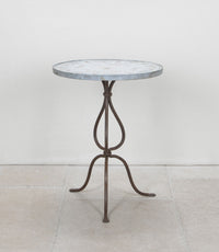 Rare 1920s French enamel top gueridon or tripod table with wrought iron base