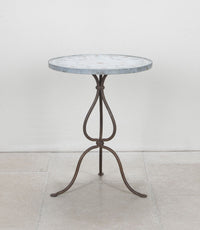Rare 1920s French enamel top gueridon or tripod table with wrought iron base