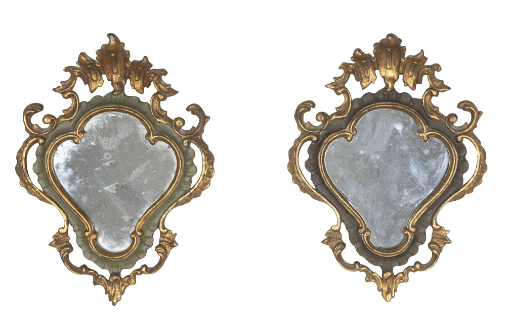 Pair of pretty small early 20th century Venetian mirrors in the Rococo style.