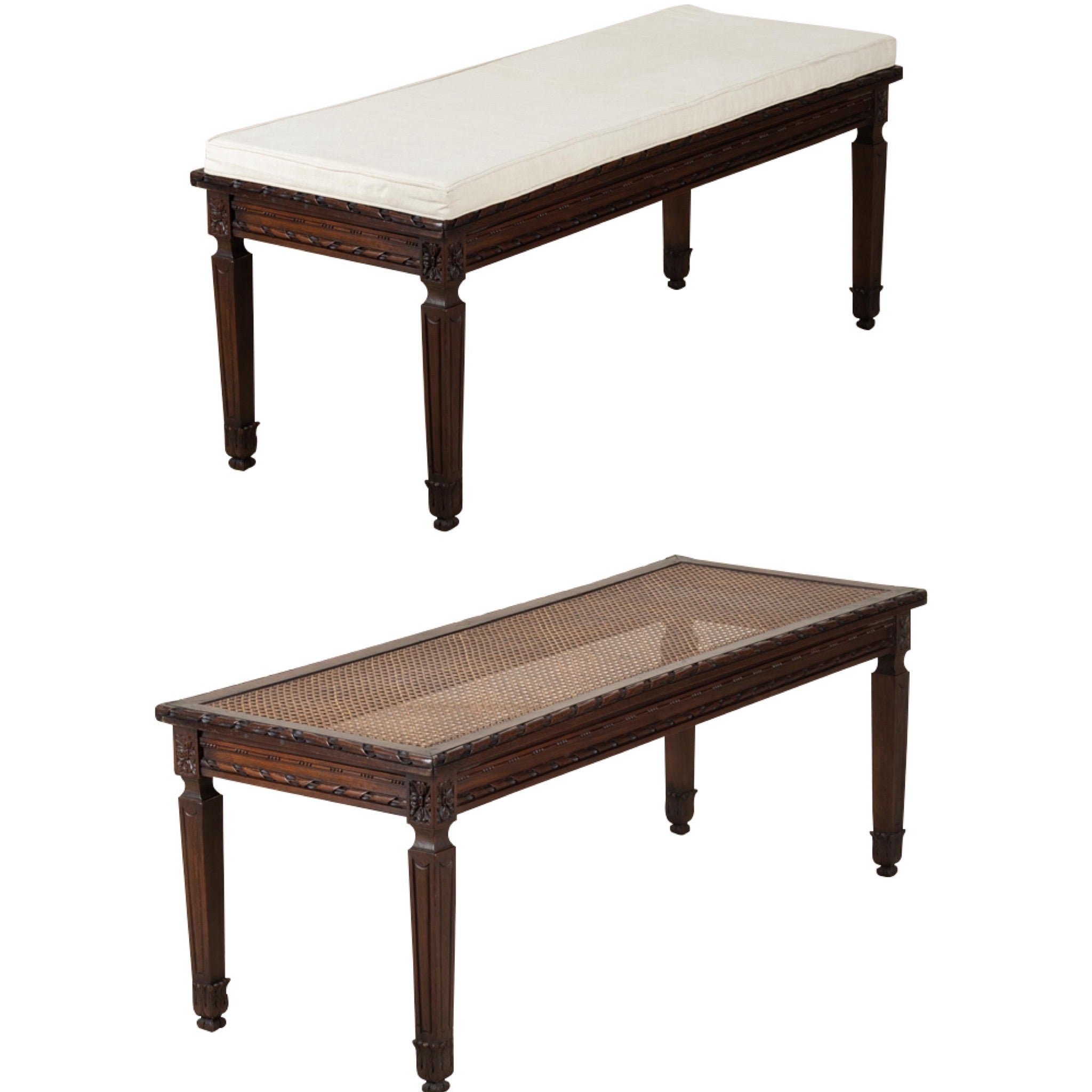 LARGE 19TH CENTURY LOUIS XVI REVIVAL CANED WALNUT BANQUETTE