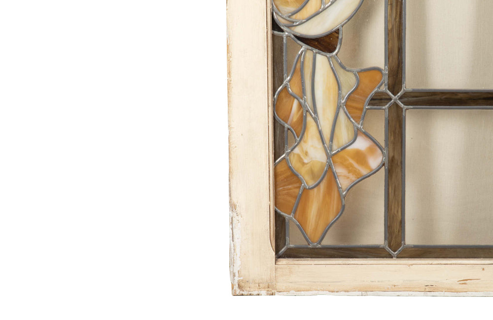 20th century stained glass panel doors. Art Nouveau revival. French antiques.