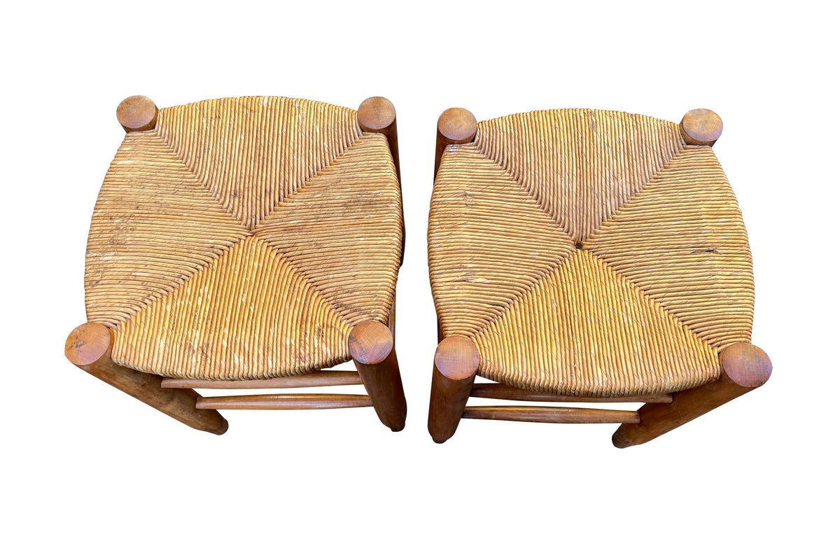 PAIR OF CHARLOTTE PERRIAND STYLE STOOLS