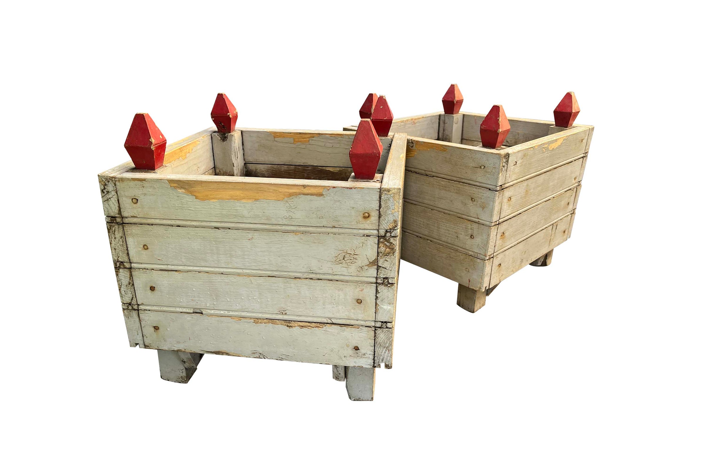 PAIR OF MID-CENTURY FRENCH PAINTED WOODEN PLANTERS