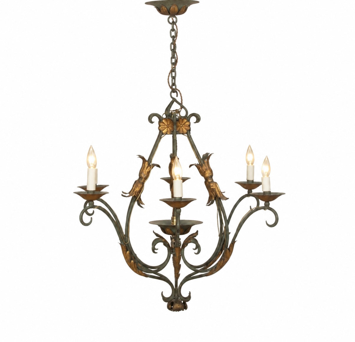 LARGE EARLY 20TH CENTURY FRENCH WROUGHT IRON CHANDELIER