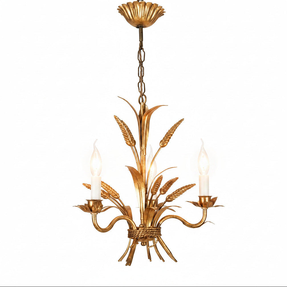 MID-CENTURY FRENCH GILT TOLE WHEAT SHEAF CHANDELIER