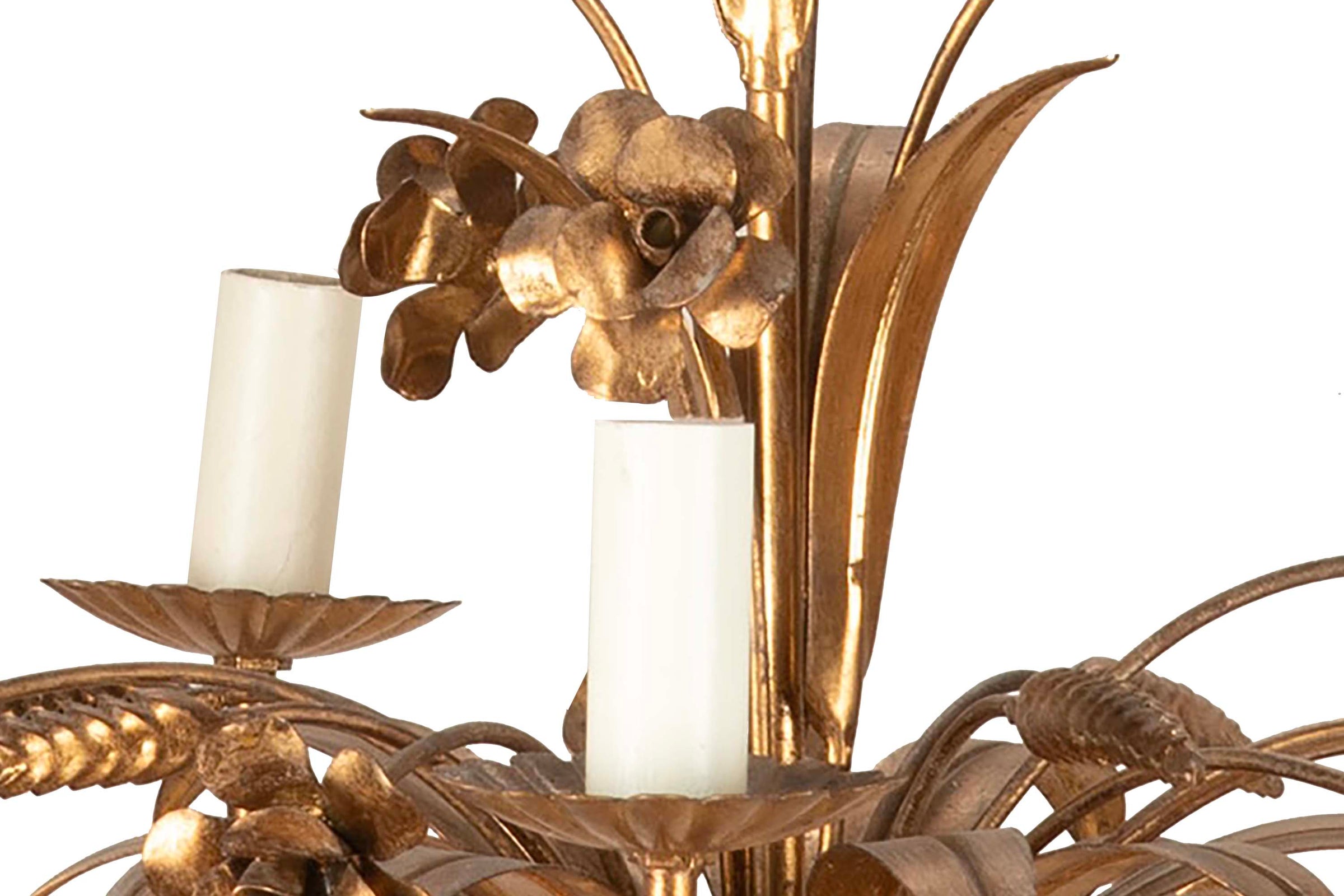 MID-CENTURY FRENCH GILT TOLE FLORAL AND WHEAT SHEAF CHANDELIER