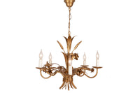 MID-CENTURY FRENCH GILT TOLE FLORAL AND WHEAT SHEAF CHANDELIER