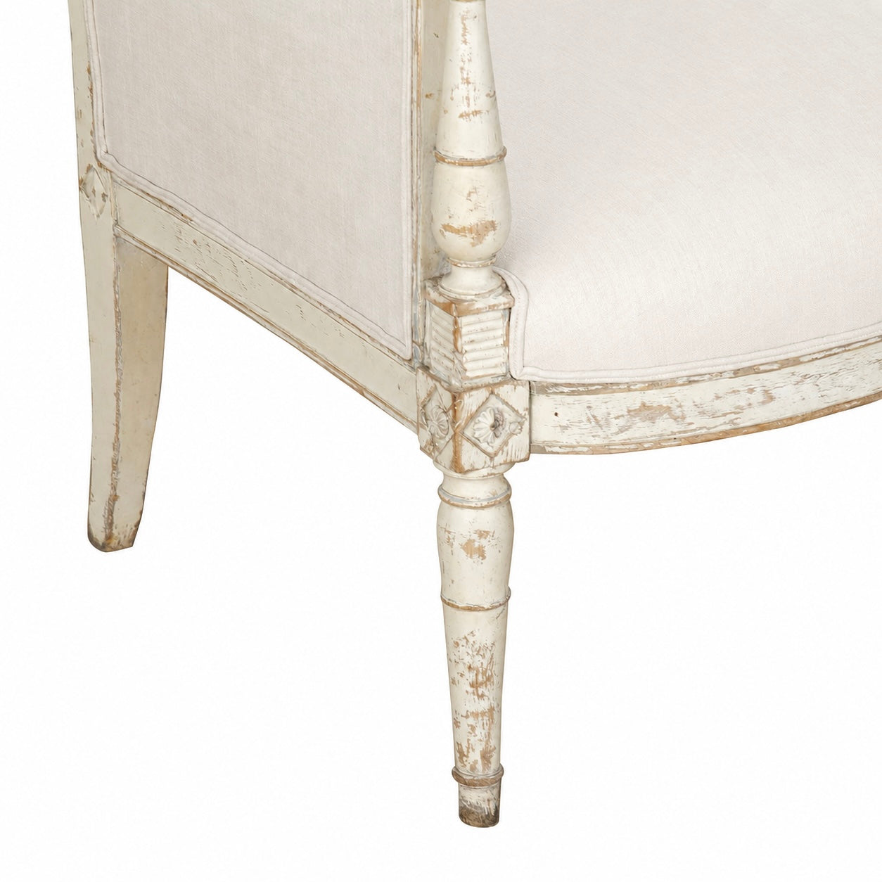 Early 19th century Directoire period French sofa upholstered in antique linen