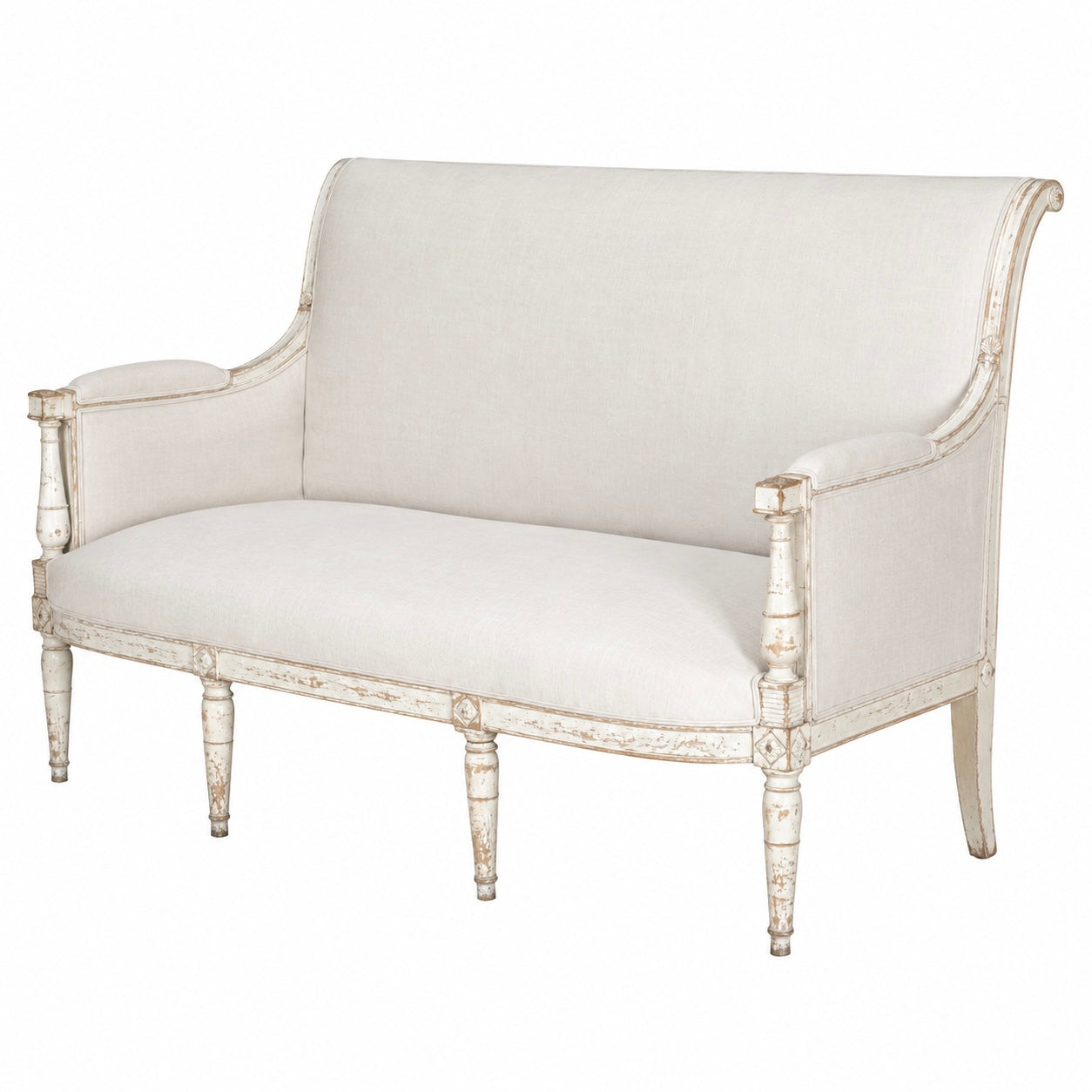 Early 19th century Directoire period French sofa upholstered in antique linen