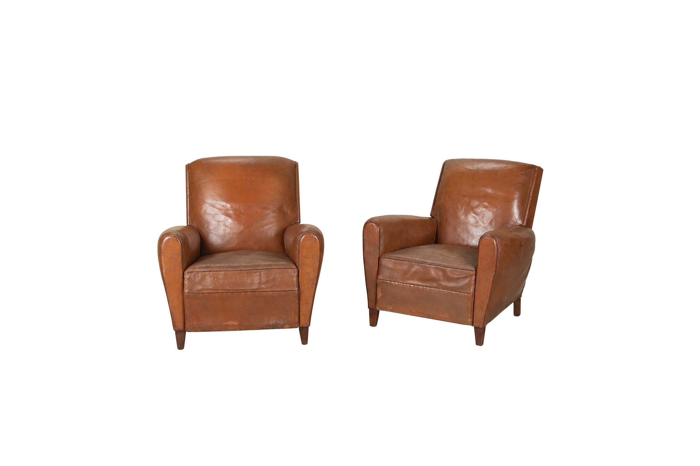 -CURRENTLY RESERVED- PAIR OF SMALL 20TH CENTURY FRENCH LEATHER CLUB CHAIRS
