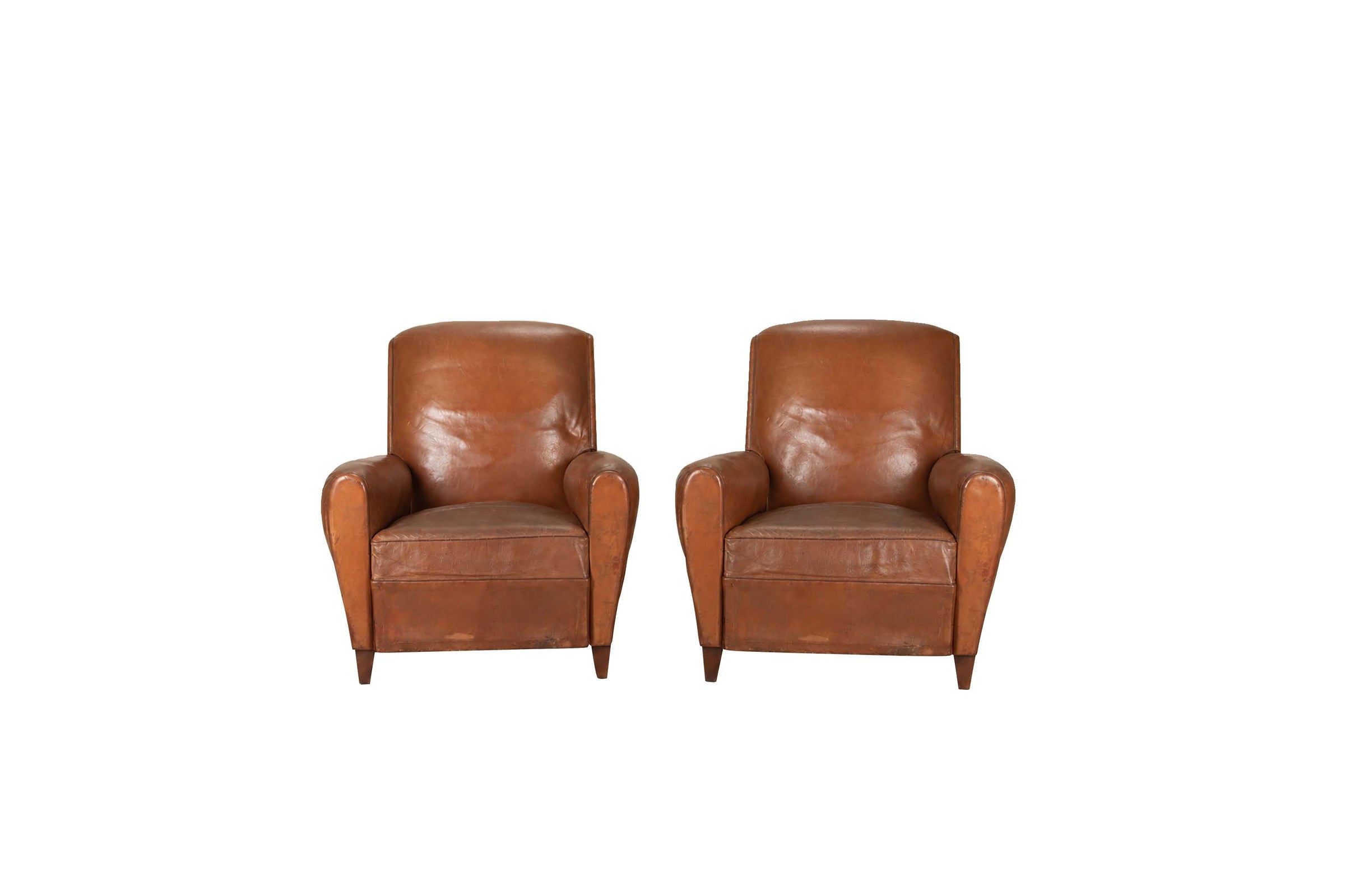 -CURRENTLY RESERVED- PAIR OF SMALL 20TH CENTURY FRENCH LEATHER CLUB CHAIRS
