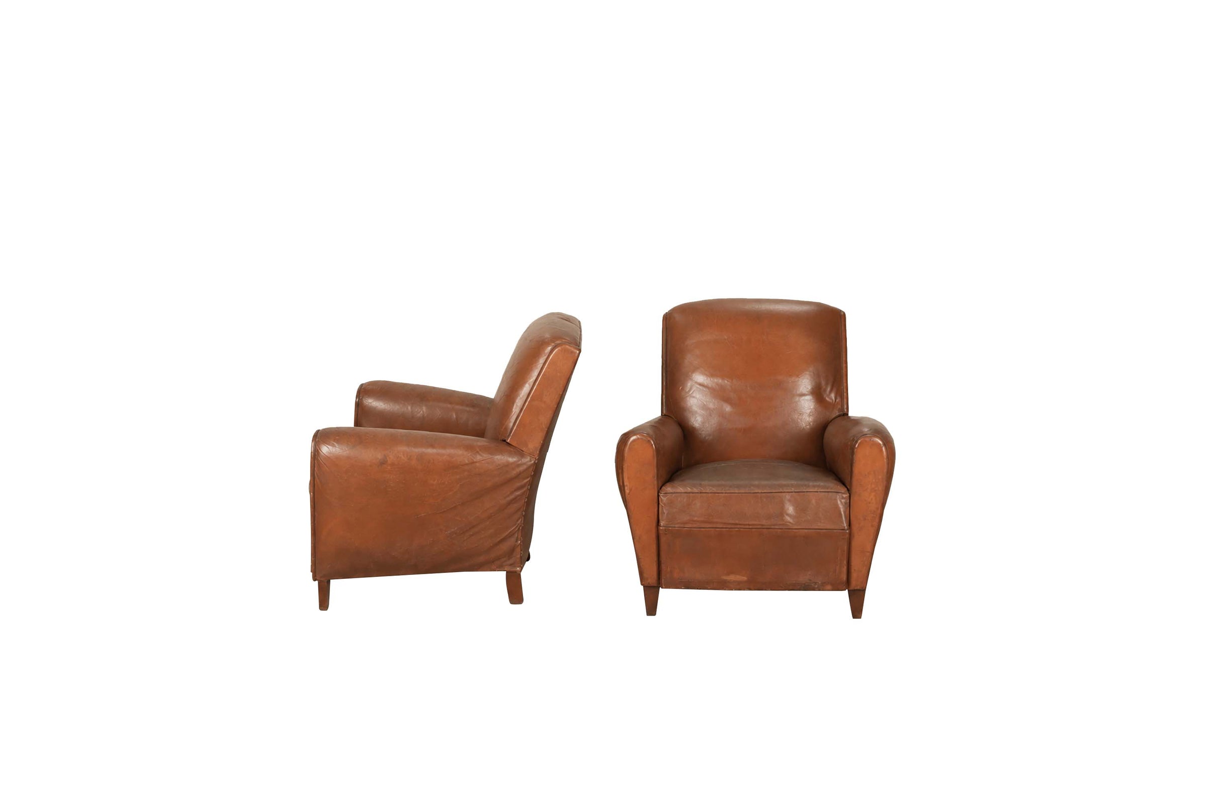 -CURRENTLY RESERVED- PAIR OF SMALL 20TH CENTURY FRENCH LEATHER CLUB CHAIRS